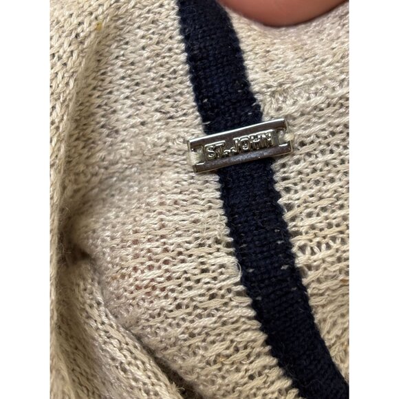 St John Sequined Accent Cardigan Tan With Black & Cream Trim L - Picture 6 of 8